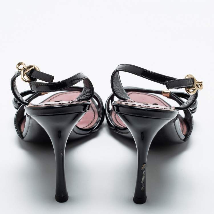 Pre Owned Louis Vuitton Black Patent Leather Slingback Sandals Size 36.5