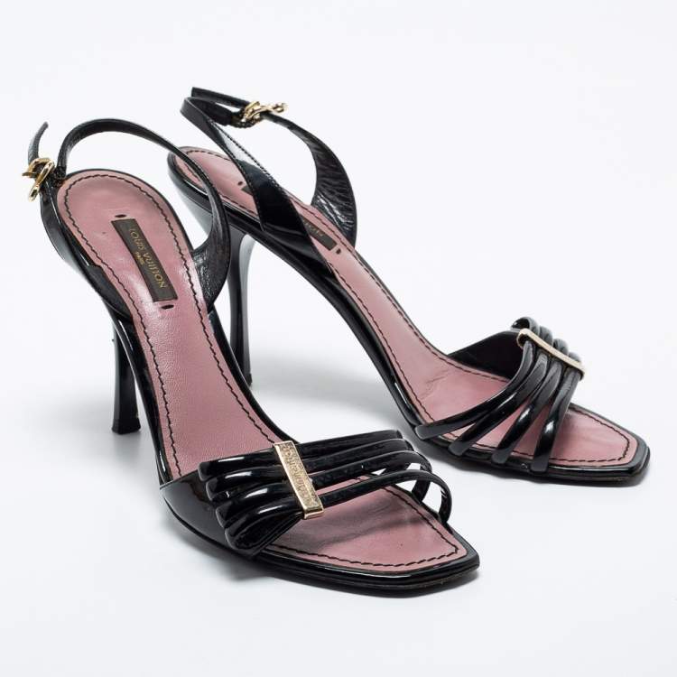 Pre Owned Louis Vuitton Black Patent Leather Slingback Sandals Size 36.5