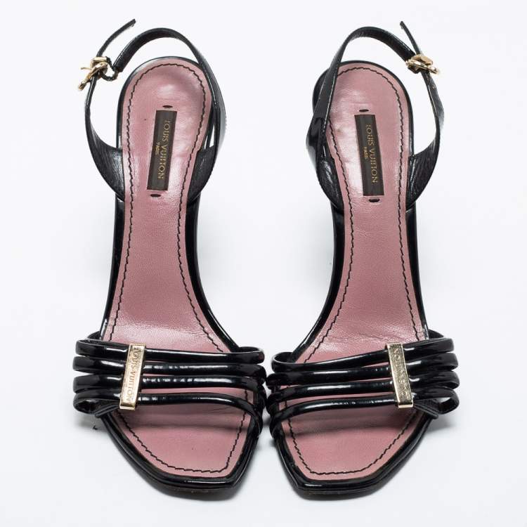 Pre Owned Louis Vuitton Black Patent Leather Slingback Sandals Size 36.5