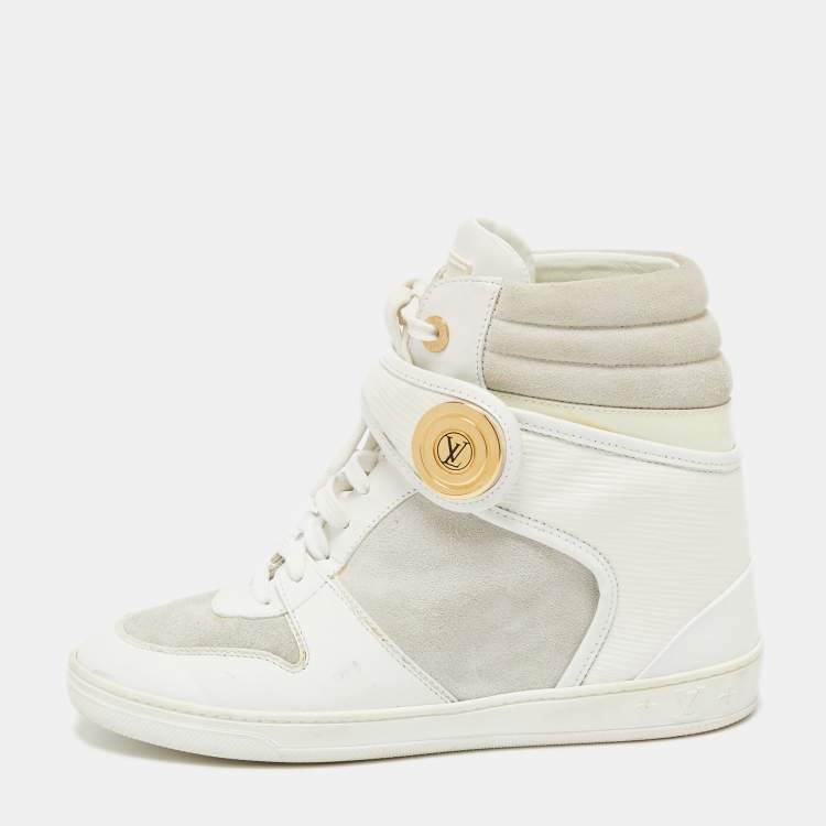 Pre Owned Louis Vuitton White/Grey Epi Leather and Suede Postmark Sneaker Boots Size 38