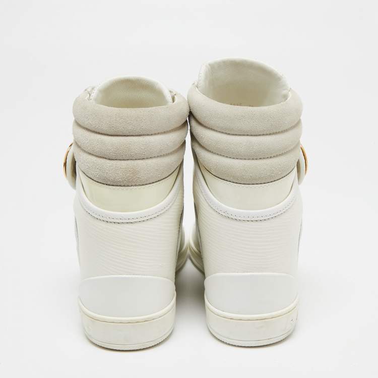 Pre Owned Louis Vuitton White/Grey Epi Leather and Suede Postmark Sneaker Boots Size 38
