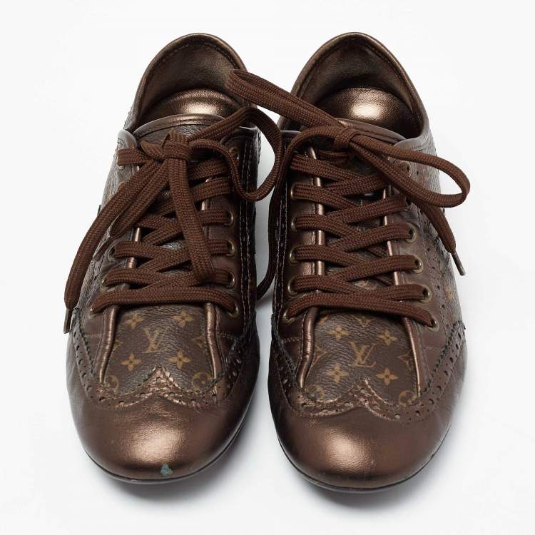 Pre Owned Louis Vuitton Brown Monogram Canvas And Leather Low Top Sneakers Size 37