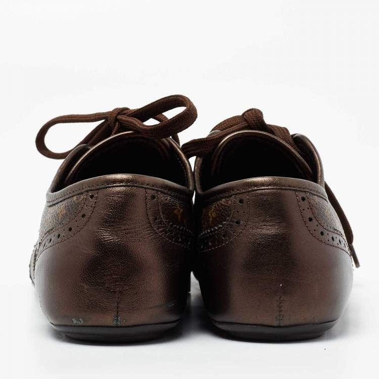 Pre Owned Louis Vuitton Brown Monogram Canvas And Leather Low Top Sneakers Size 37