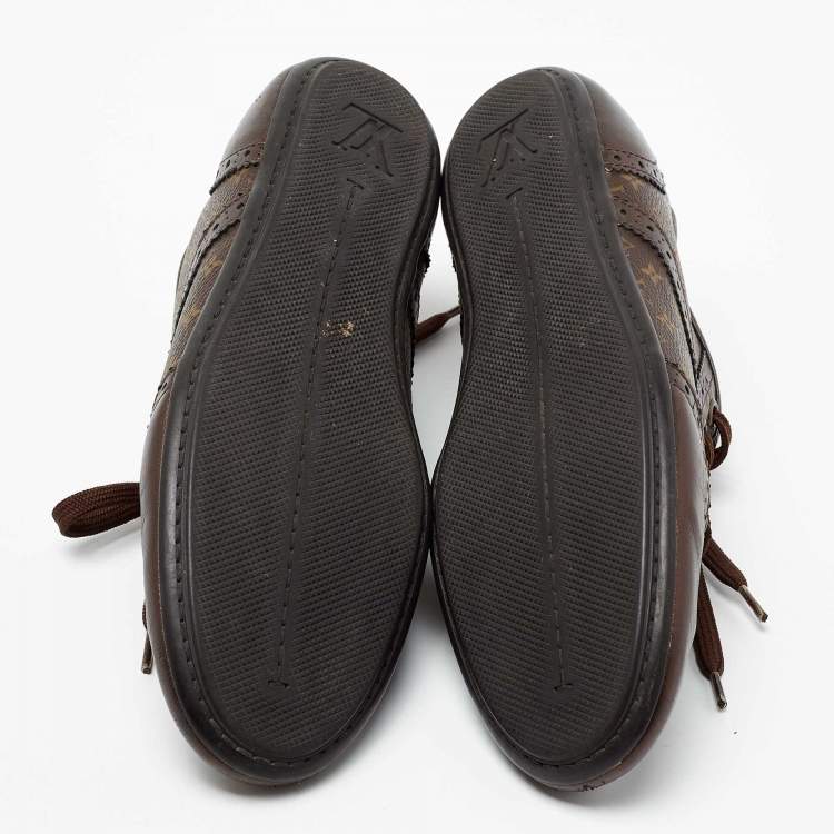 Pre Owned Louis Vuitton Brown Monogram Canvas And Leather Low Top Sneakers Size 37