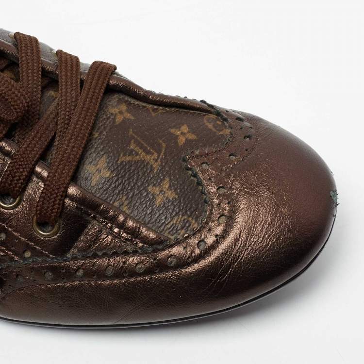 Pre Owned Louis Vuitton Brown Monogram Canvas And Leather Low Top Sneakers Size 37