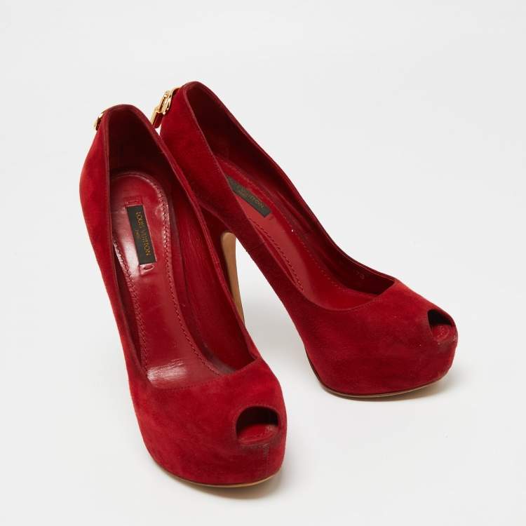 Pre Owned Louis Vuitton Red Suede Oh Really! Peep-Toe Pumps Size 38