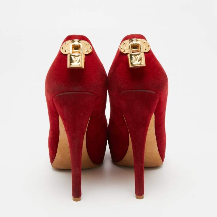 Pre Owned Louis Vuitton Red Suede Oh Really! Peep-Toe Pumps Size 38