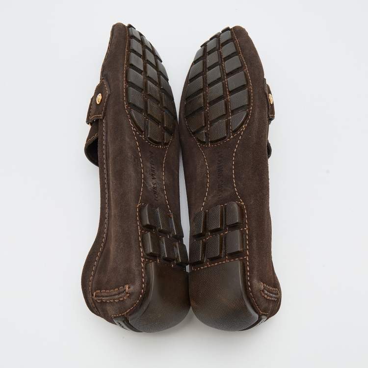 Pre Owned Louis Vuitton Dark Brown Suede Monte Carlo Slip On Loafers Size 41