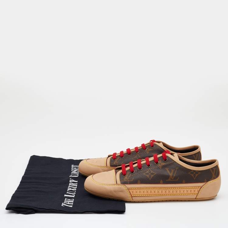 Pre Owned Louis Vuitton Brown/Beige Monogram Canvas And Leather Capucine Low Top Sneakers Size 36
