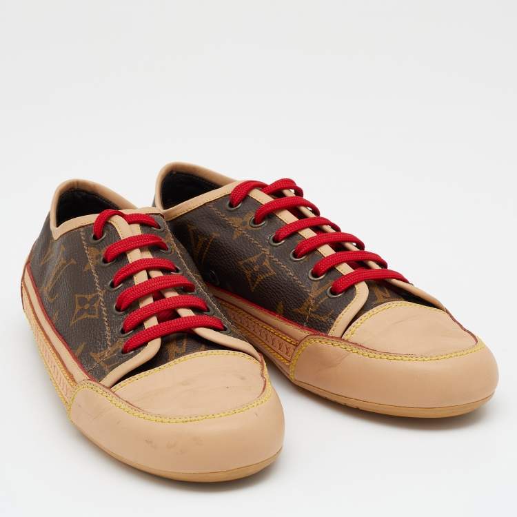 Pre Owned Louis Vuitton Brown/Beige Monogram Canvas And Leather Capucine Low Top Sneakers Size 36