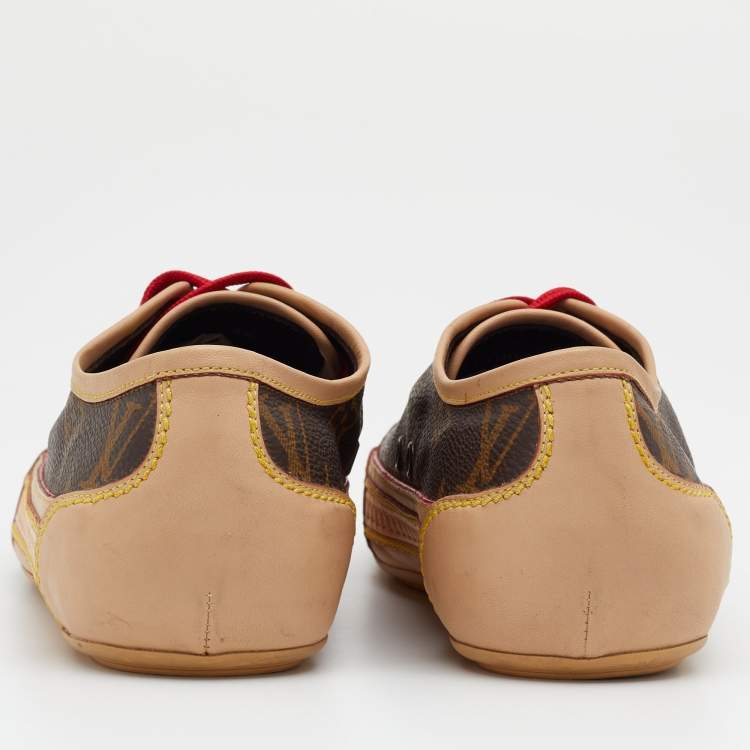 Pre Owned Louis Vuitton Brown/Beige Monogram Canvas And Leather Capucine Low Top Sneakers Size 36