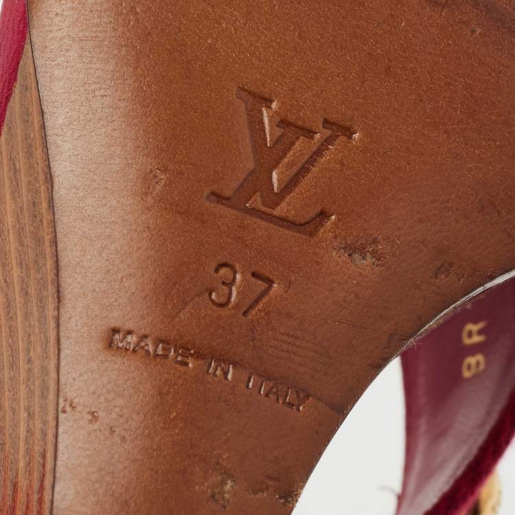 Louis Vuitton Red Canvas Crisscross Wedge Sandals Size 37