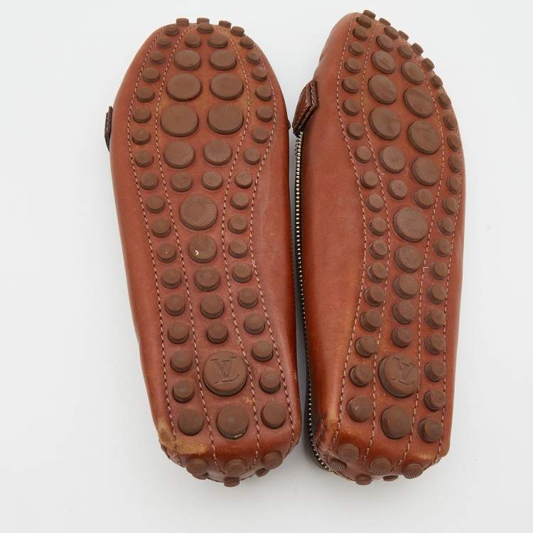 Pre Owned Louis Vuitton Brown Leather Zipper Detail Slip On Loafers Size 38.5