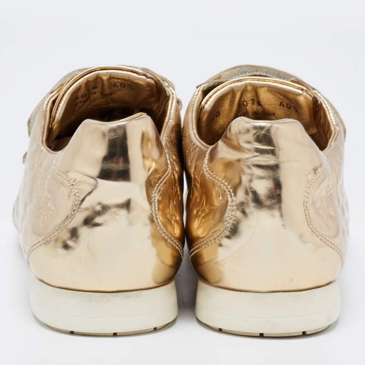 Pre Owned Louis Vuitton Metallic Gold Monogram Empreinte Leather Sneakers Size 40.5