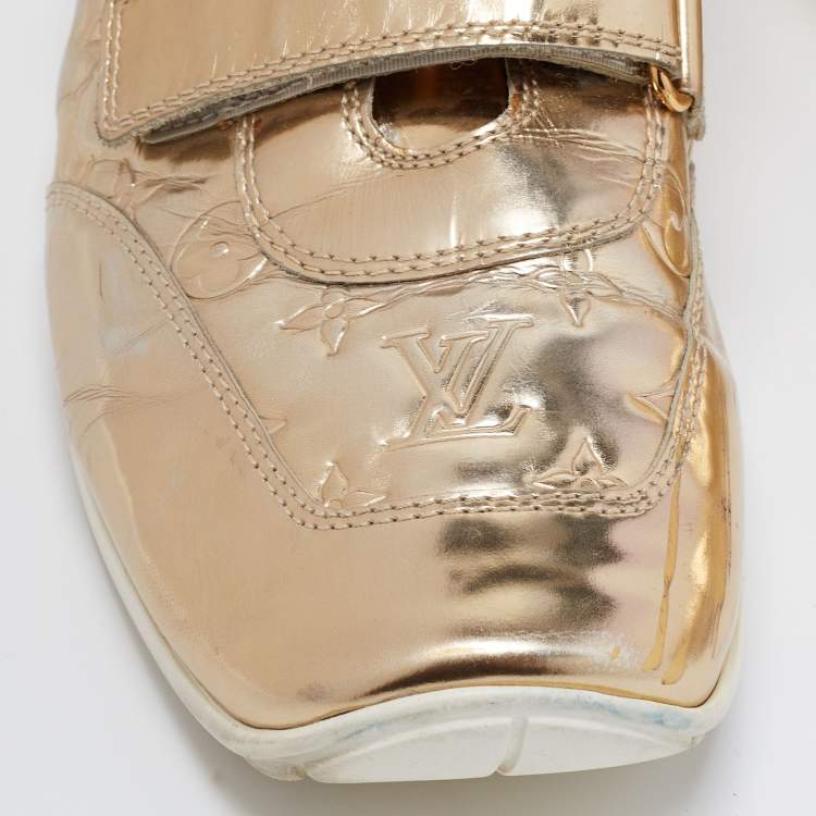 Pre Owned Louis Vuitton Metallic Gold Monogram Empreinte Leather Sneakers Size 40.5
