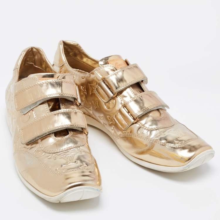 Pre Owned Louis Vuitton Metallic Gold Monogram Empreinte Leather Sneakers Size 40.5