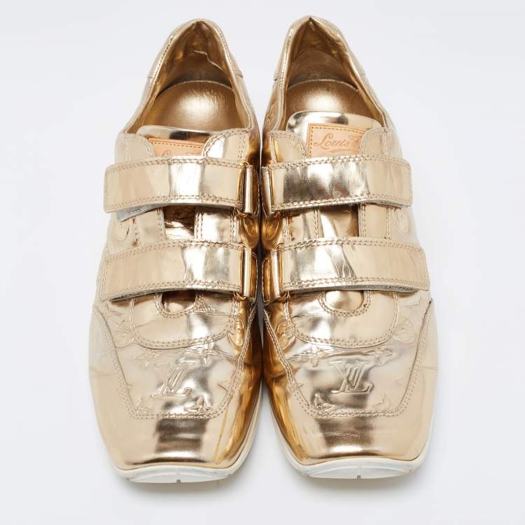 Pre Owned Louis Vuitton Metallic Gold Monogram Empreinte Leather Sneakers Size 40.5