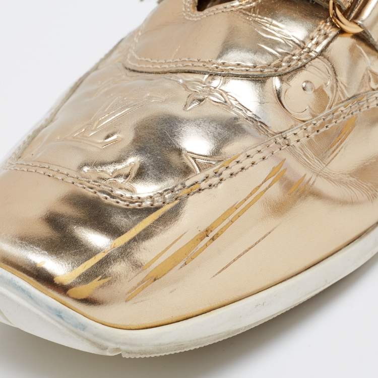 Pre Owned Louis Vuitton Metallic Gold Monogram Empreinte Leather Sneakers Size 40.5