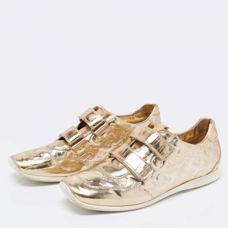 Pre Owned Louis Vuitton Metallic Gold Monogram Empreinte Leather Sneakers Size 40.5