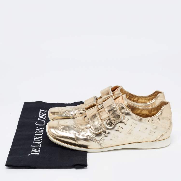 Pre Owned Louis Vuitton Metallic Gold Monogram Empreinte Leather Sneakers Size 40.5