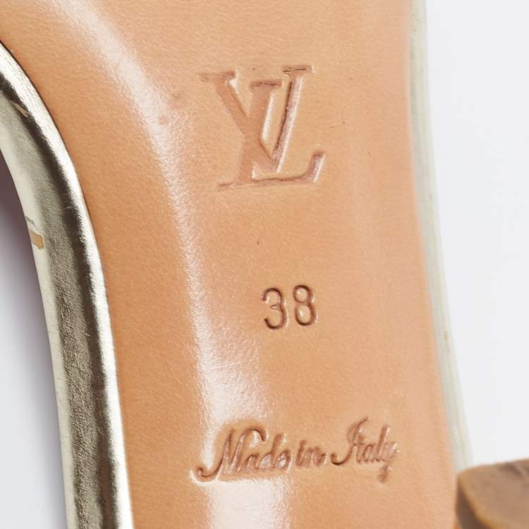 Pre Owned Louis Vuitton Gold Leather Slide Sandals Size 38