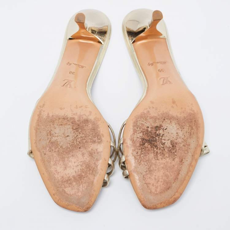 Pre Owned Louis Vuitton Gold Leather Slide Sandals Size 38