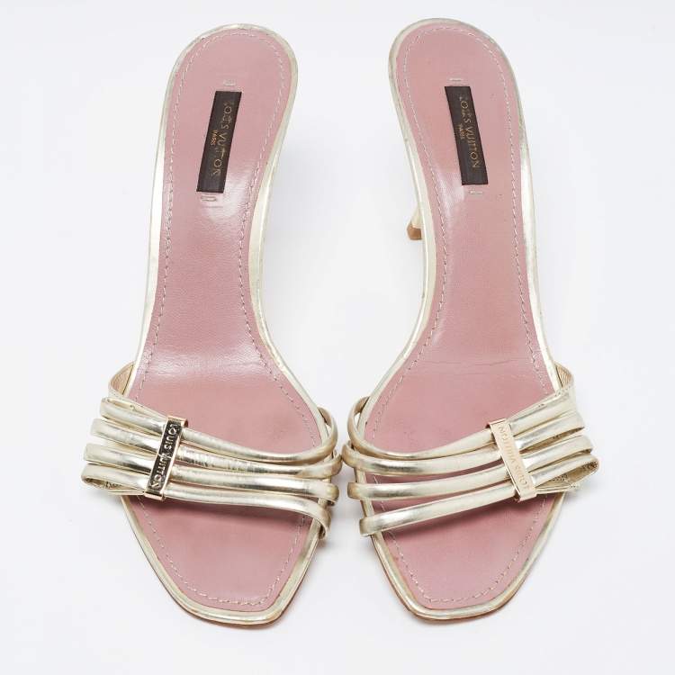 Pre Owned Louis Vuitton Gold Leather Slide Sandals Size 38