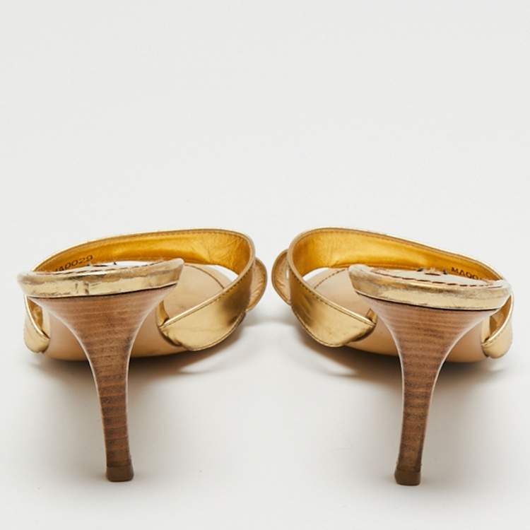 Pre Owned Louis Vuitton Gold  Leather Slide Sandals Size 38 