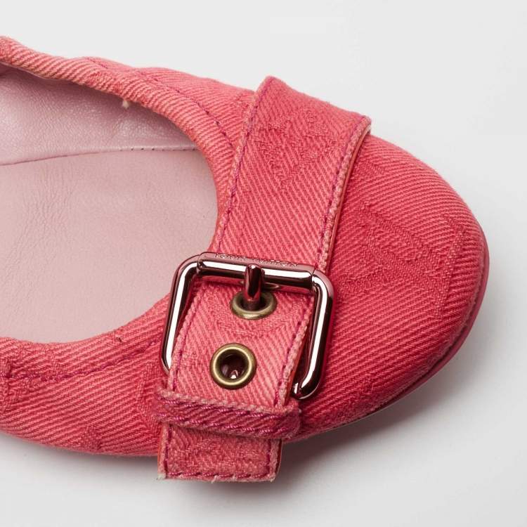 Pre Owned Louis Vuitton Pink Denim Buckle Scrunch Ballet Flats Size 38