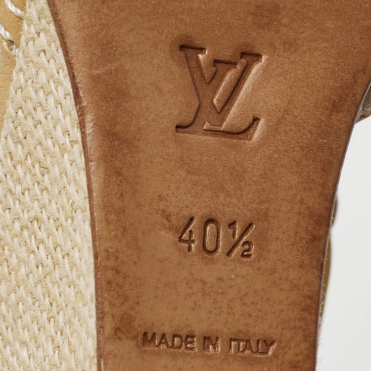 Pre Owned Louis Vuitton Brown Leather Wedge Ankle Strap  Sandals Size 40.5