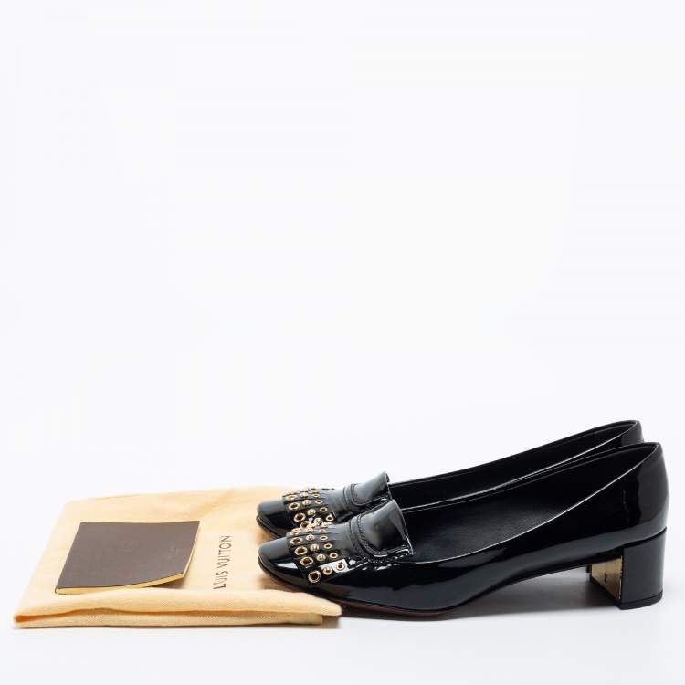 Pre Owned Louis Vuitton Black Patent Leather Fringe Detail Pumps Size 38.5