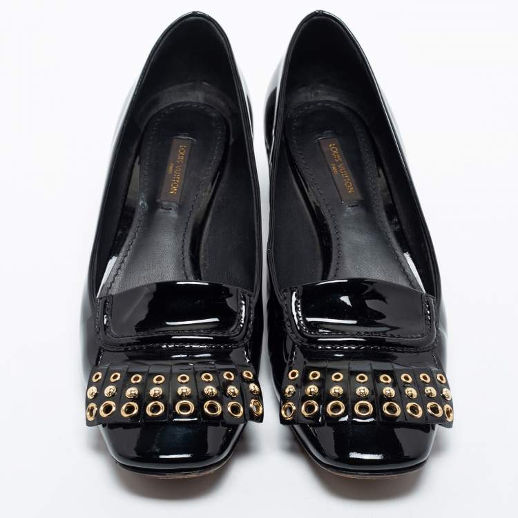 Pre Owned Louis Vuitton Black Patent Leather Fringe Detail Pumps Size 38.5