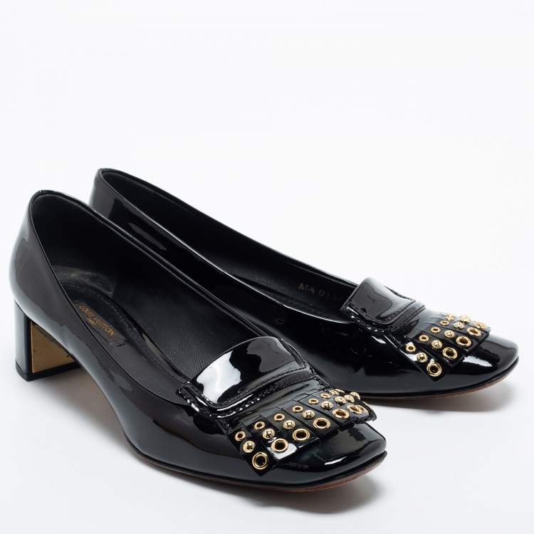 Pre Owned Louis Vuitton Black Patent Leather Fringe Detail Pumps Size 38.5