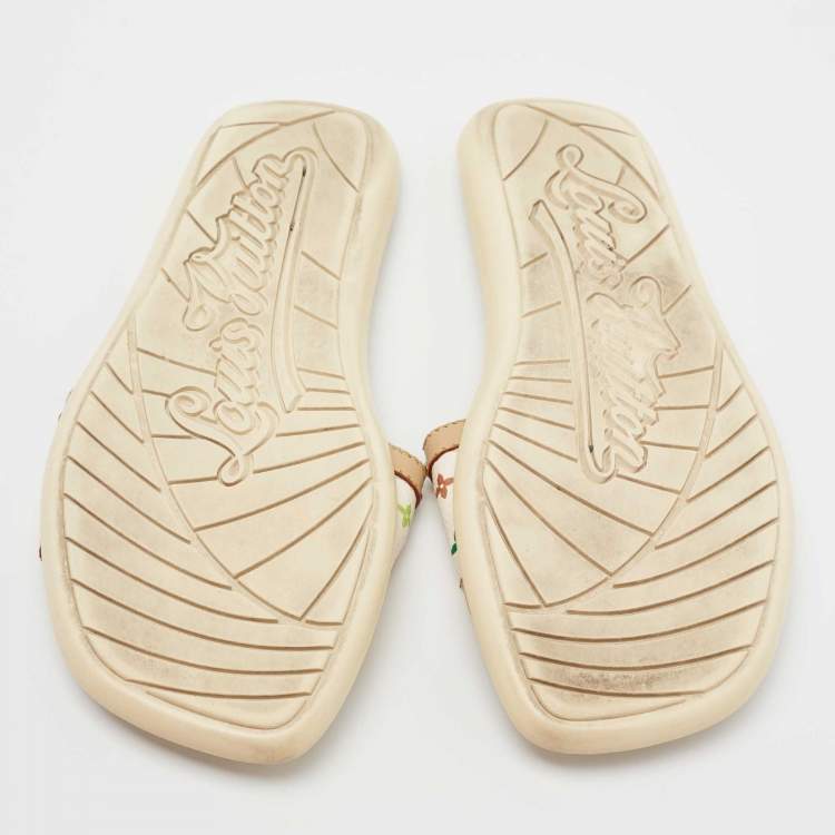 Pre Owned Louis Vuitton Multicolore Monogram Canvas and Leather Studded Flat Slides Size 36.5