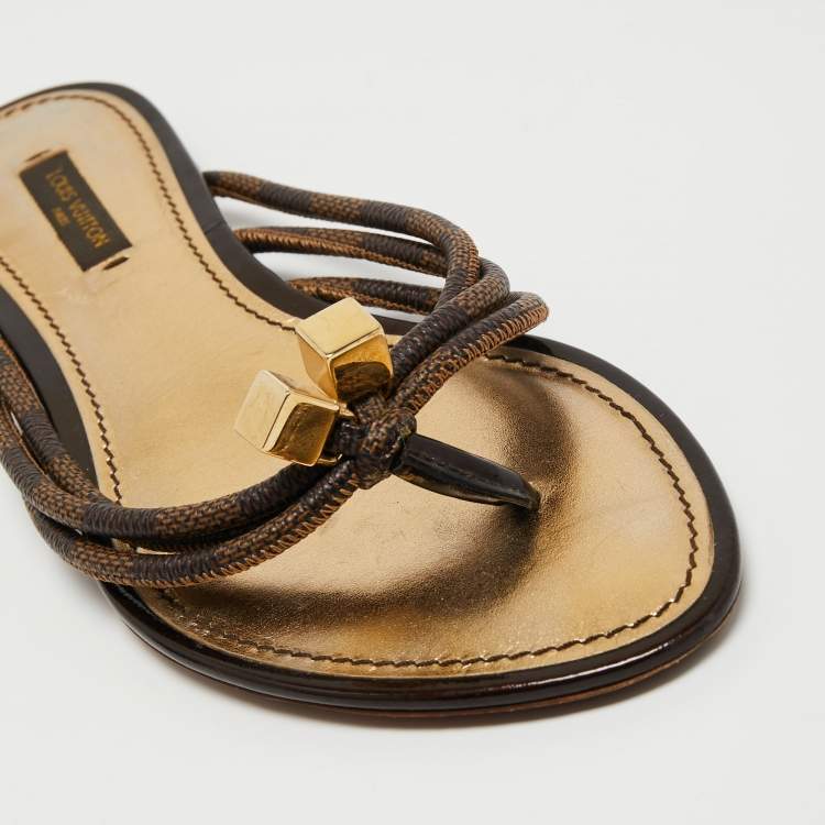 Pre Owned Louis Vuitton Damier Ebene Canvas Feel Free Thong Flats Size 37