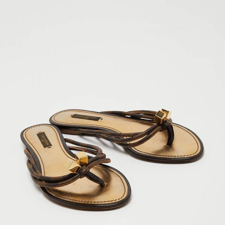 Pre Owned Louis Vuitton Damier Ebene Canvas Feel Free Thong Flats Size 37