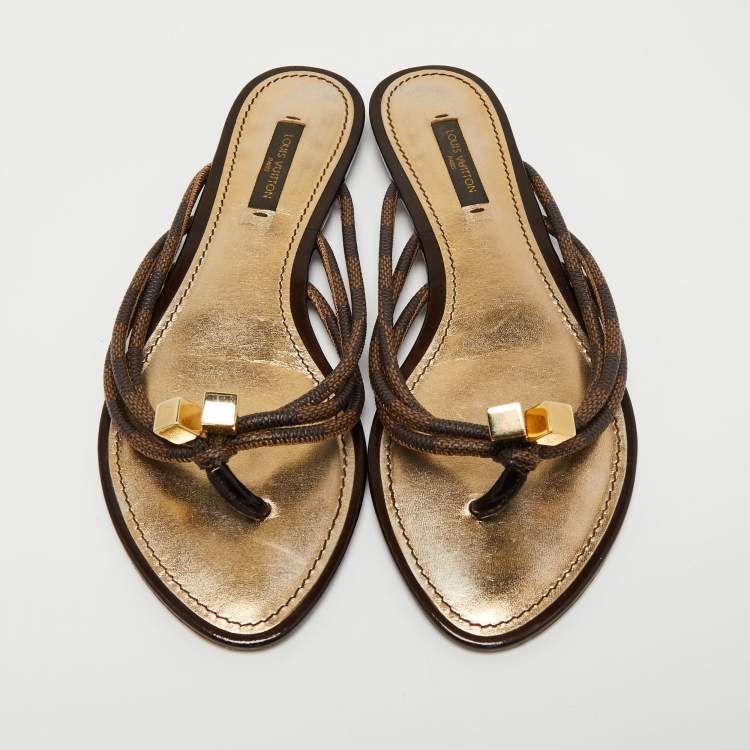 Pre Owned Louis Vuitton Damier Ebene Canvas Feel Free Thong Flats Size 37