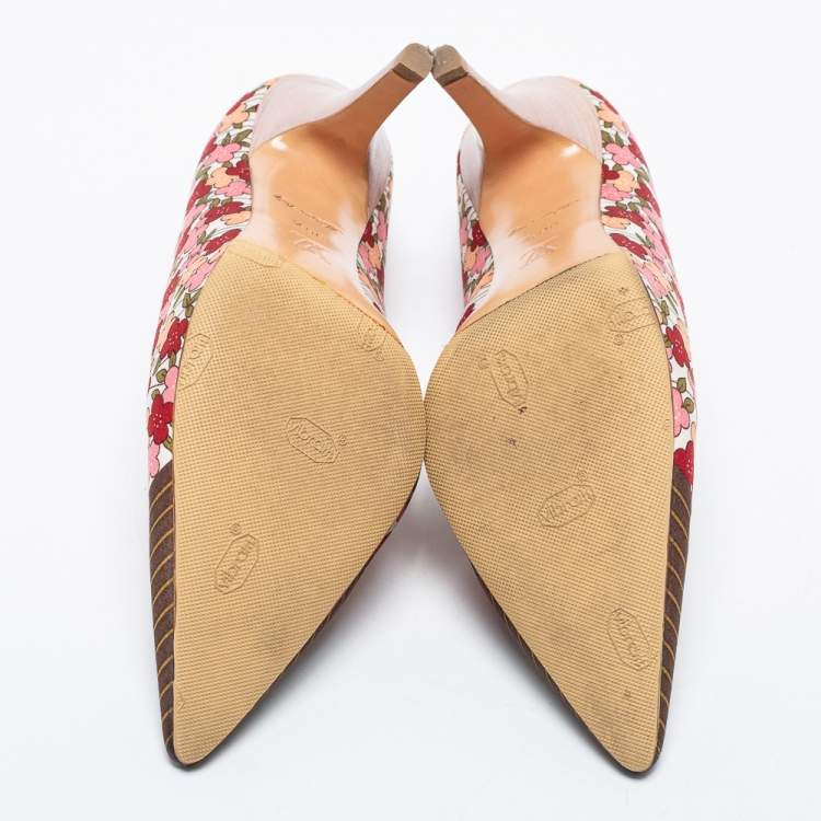 Pre Owned Louis Vuitton Multicolor Floral Print Satin Pointed Toe Pumps Size 36.5