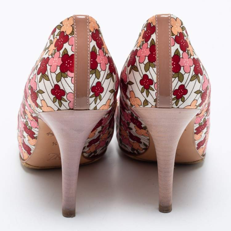 Pre Owned Louis Vuitton Multicolor Floral Print Satin Pointed Toe Pumps Size 36.5