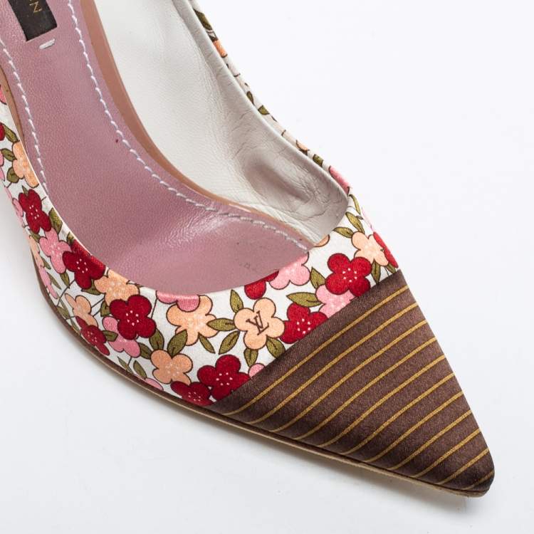 Pre Owned Louis Vuitton Multicolor Floral Print Satin Pointed Toe Pumps Size 36.5