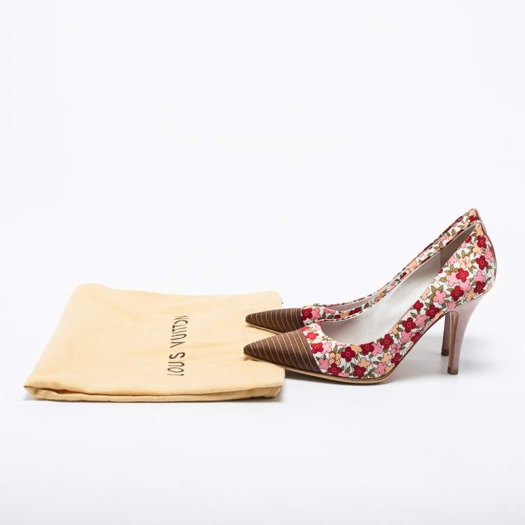 Pre Owned Louis Vuitton Multicolor Floral Print Satin Pointed Toe Pumps Size 36.5
