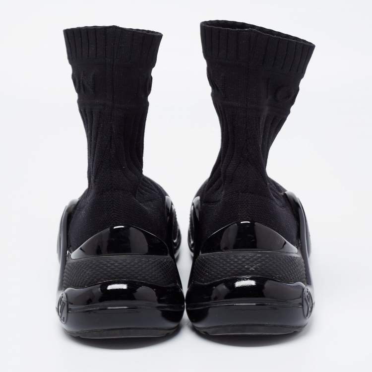 Pre Owned Louis Vuitton Black Knit Fabric  Sock Run Hight Top Sneakers Size 36.5