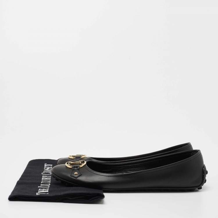 Pre Owned Louis Vuitton Black Leather Dauphine Flats Size 38