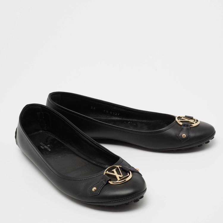 Pre Owned Louis Vuitton Black Leather Dauphine Flats Size 38
