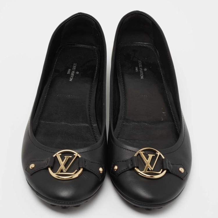 Pre Owned Louis Vuitton Black Leather Dauphine Flats Size 38