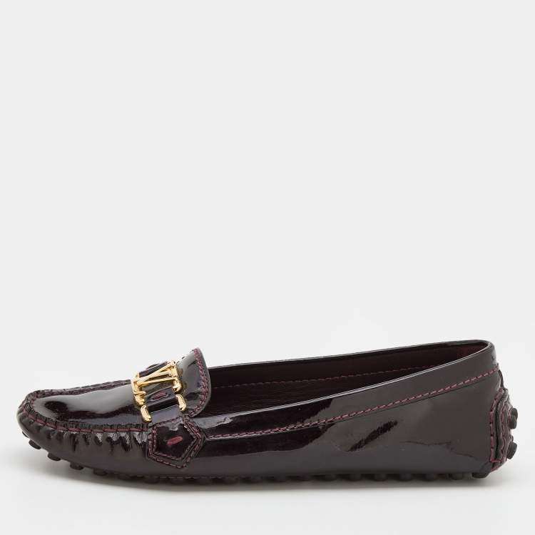 Pre Owned Louis Vuitton Amarante Patent Leather Oxford Slip On Loafers Size 37