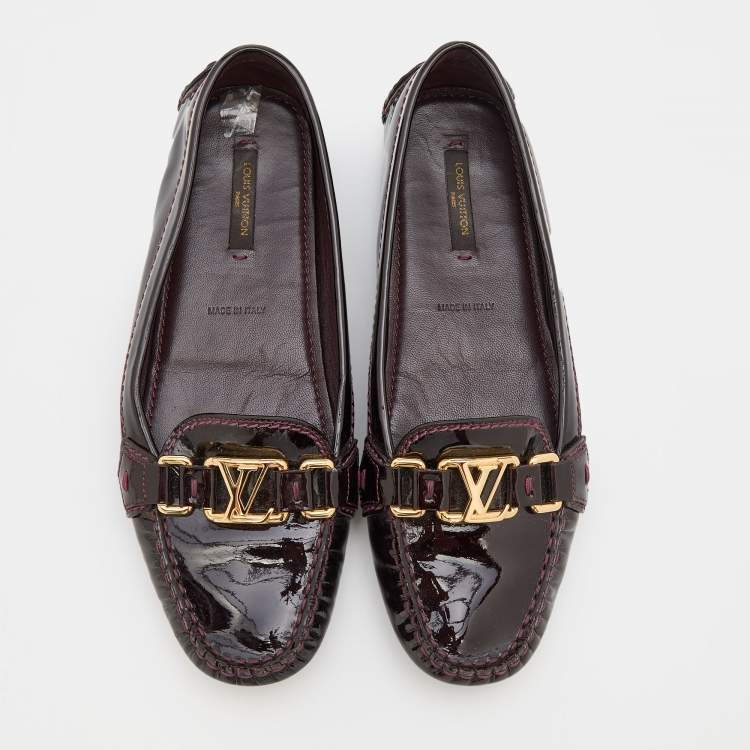 Pre Owned Louis Vuitton Amarante Patent Leather Oxford Slip On Loafers Size 37