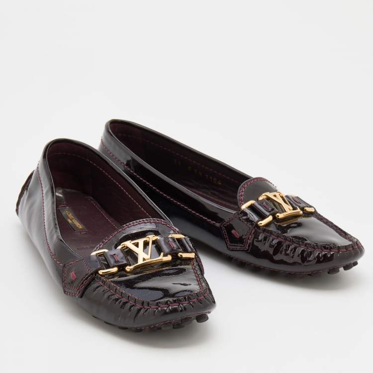 Pre Owned Louis Vuitton Amarante Patent Leather Oxford Slip On Loafers Size 37