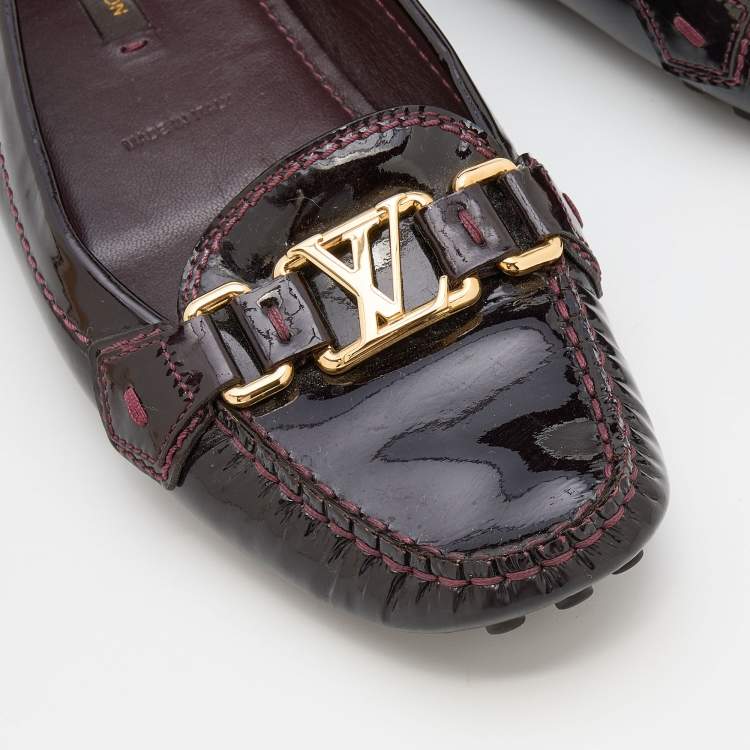 Pre Owned Louis Vuitton Amarante Patent Leather Oxford Slip On Loafers Size 37