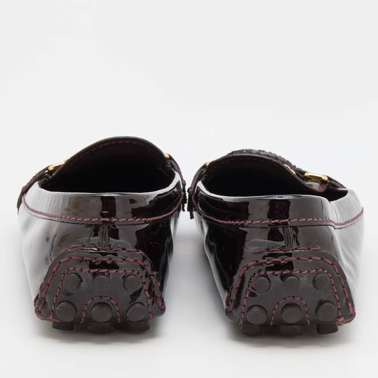 Pre Owned Louis Vuitton Amarante Patent Leather Oxford Slip On Loafers Size 37